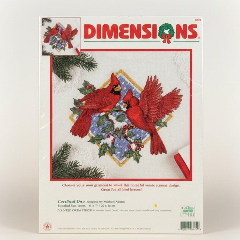 Vintage 1999 Dimensions Cross Stitch Kit Christmas Cardinal Duo #8622 SEALED USA